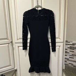 Long-Sleeve Pointelle Lace Mermaid Midi Dress Sz P